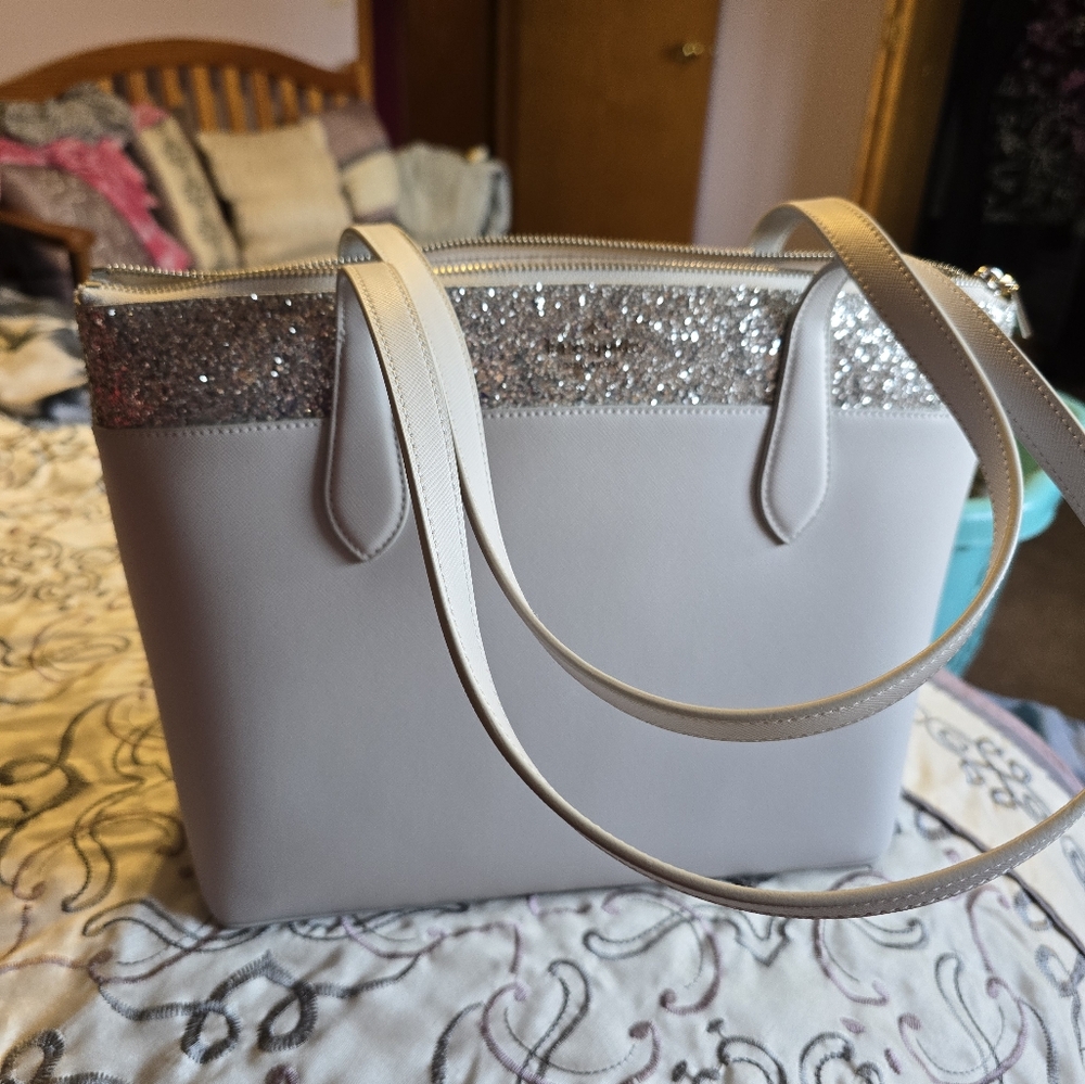 Elegant Silver and White Tote Bag